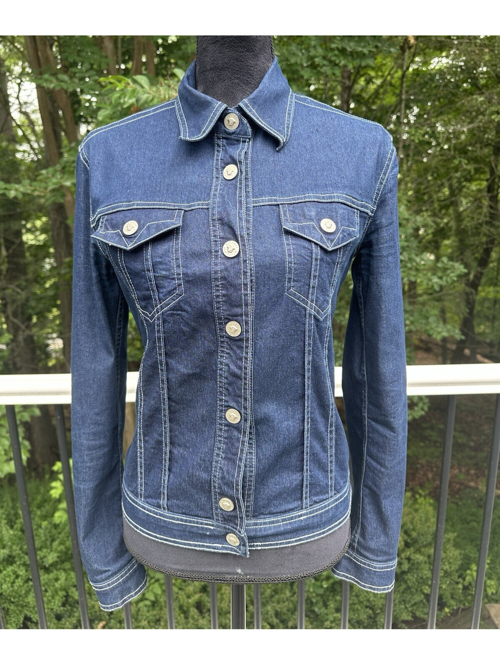 Vintage Versace Jeans Couture Jean Cotton Jacket Italy Gold Medusa Buttons XS